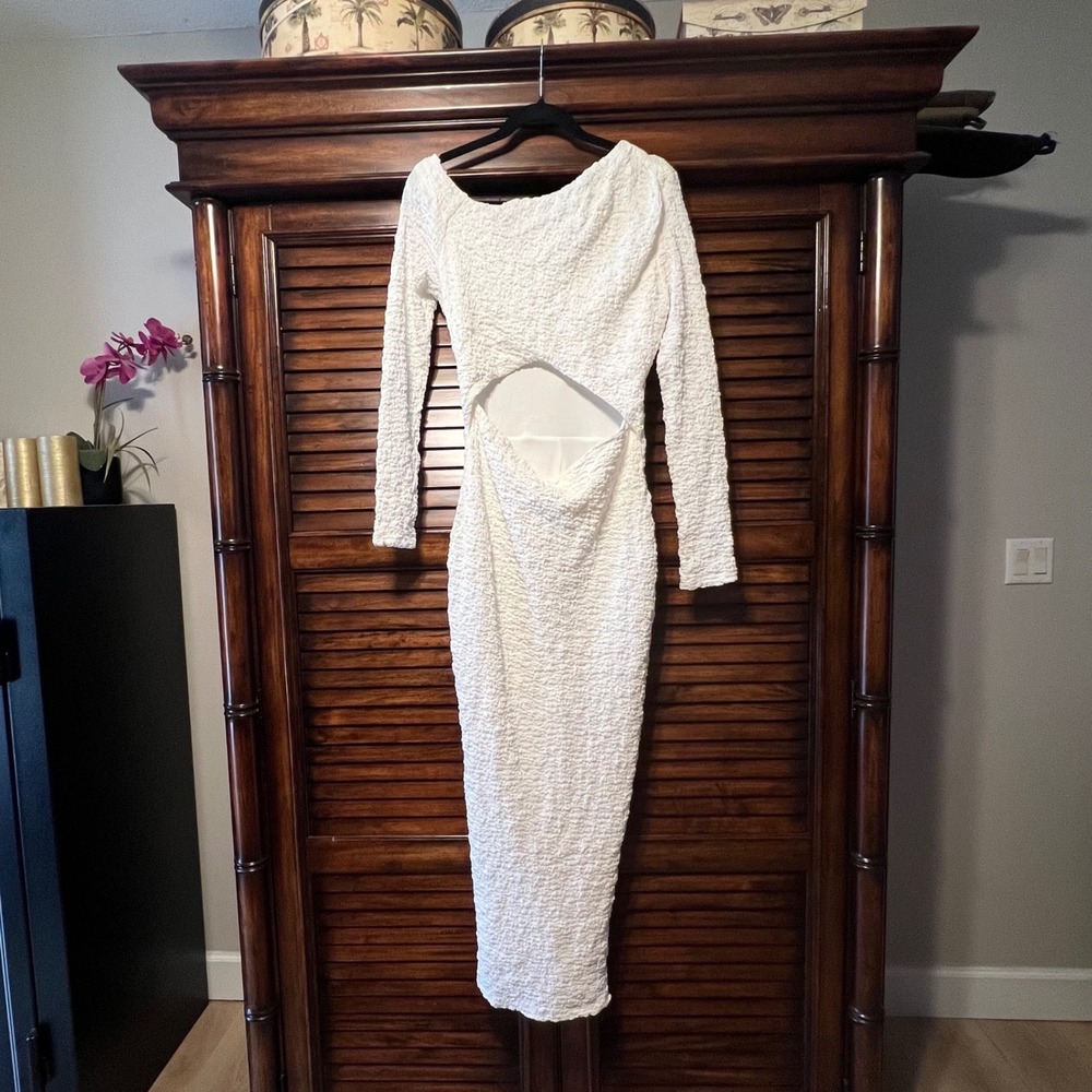 Sovere Studio Overcast Dress Off White Textured Cutout Maxi Long Sleeve Size XL